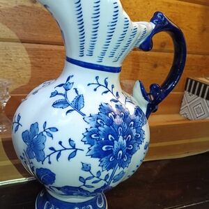 Blue and White Floral Ceramic Vase